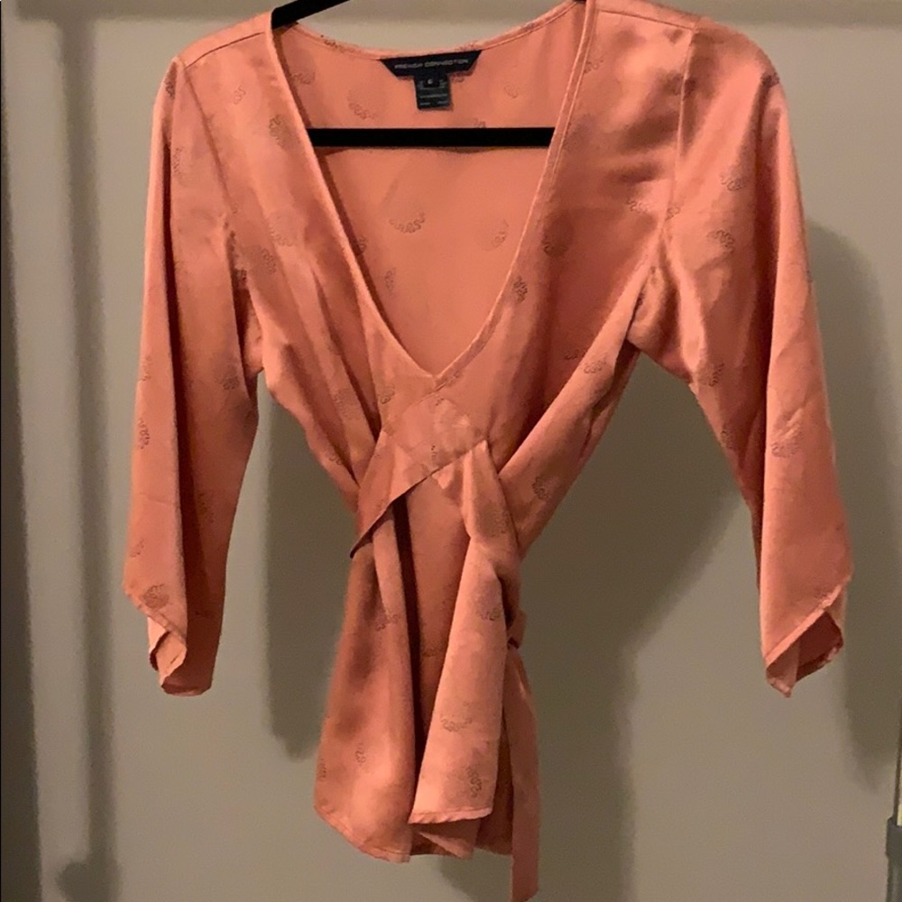 Silk Pink/Peach V-Neck Blouse